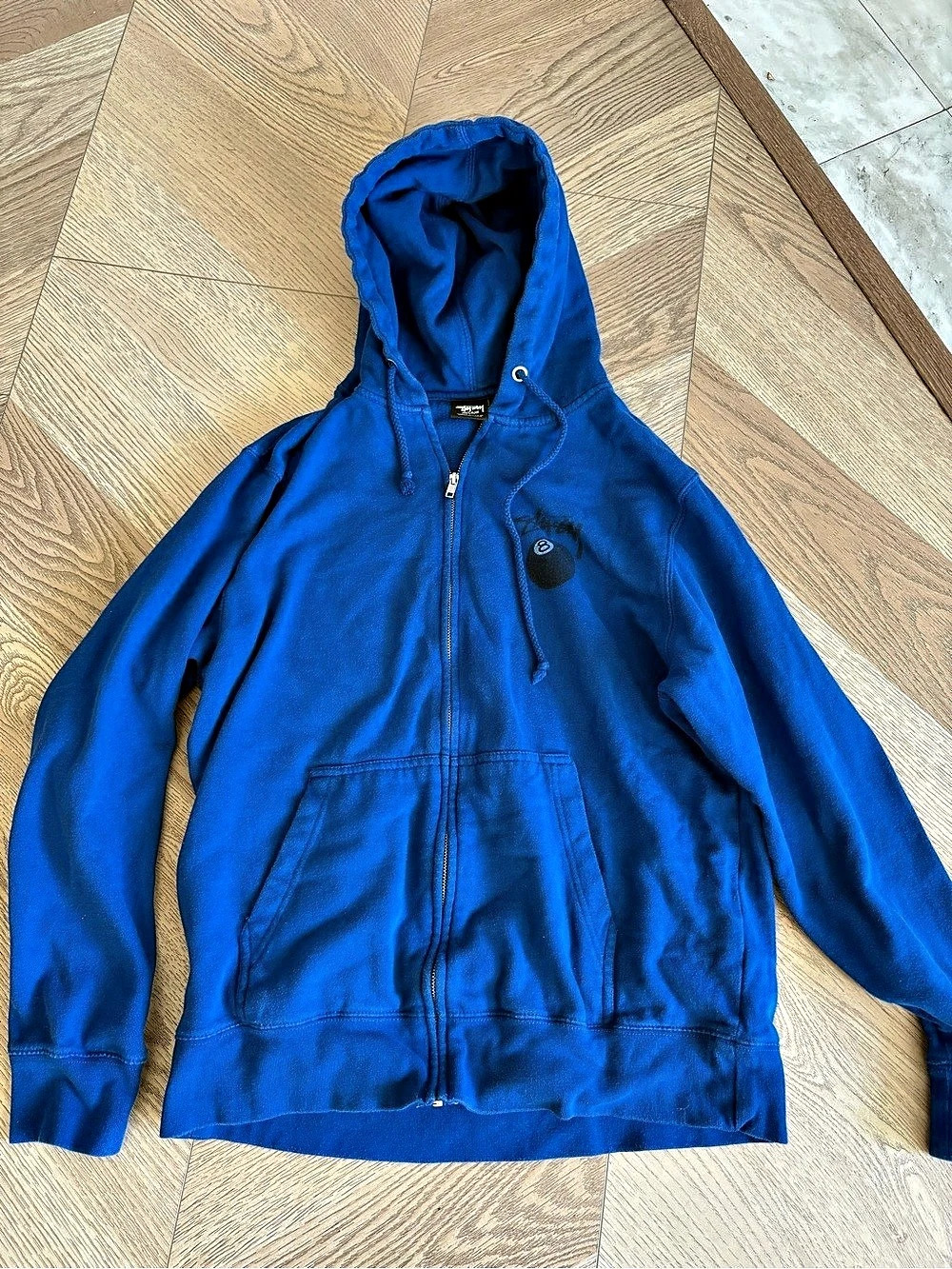 Stussy 8 Ball Full Zip Hoodie Blue Size Medium